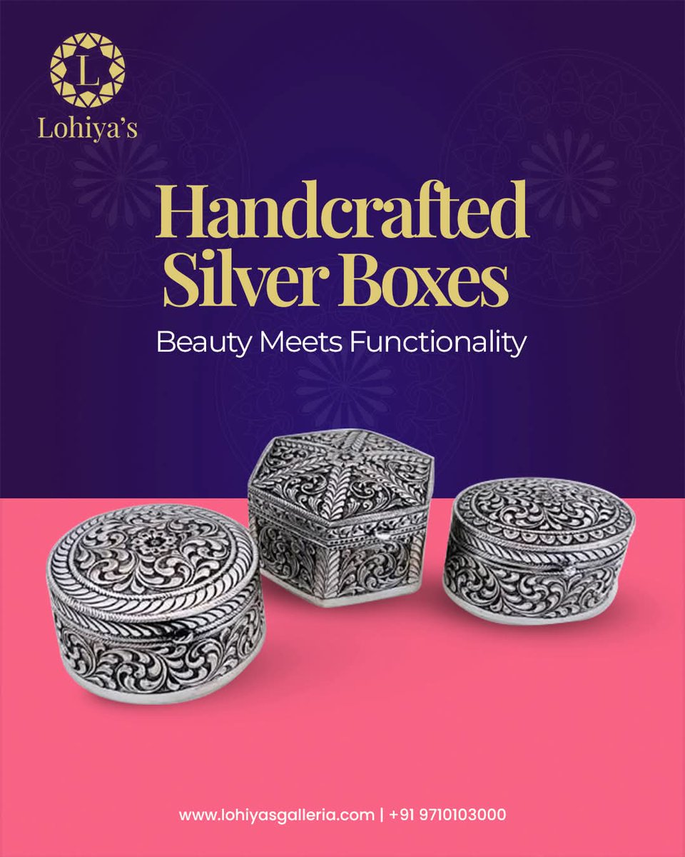 LohiyasG's tweet image. Handcrafted Silver Boxes – Where Beauty Meets Functionality! ✨💎 These intricately designed silver boxes are perfect for storing your precious keepsakes, jewelry, or even gifting a touch of elegance. A timeless blend of artistry and utility. 🎁💖'

#SilverBoxes