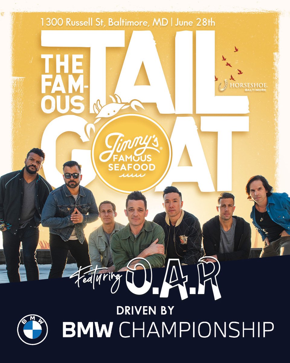 Baltimore, it’s happening! 🦀 <a href="/JimmysSeafood/">Jimmy’s Famous Seafood</a> is bringing O.A.R. home for a special performance at <a href="/TheTailGOAT/">The TailGOAT</a> driven by <a href="/BMWchamps/">BMW Championship</a> on June 28th.

This is more than just a show—it’s a hometown celebration you won’t want to miss. Tickets are on sale now! 

Visit
