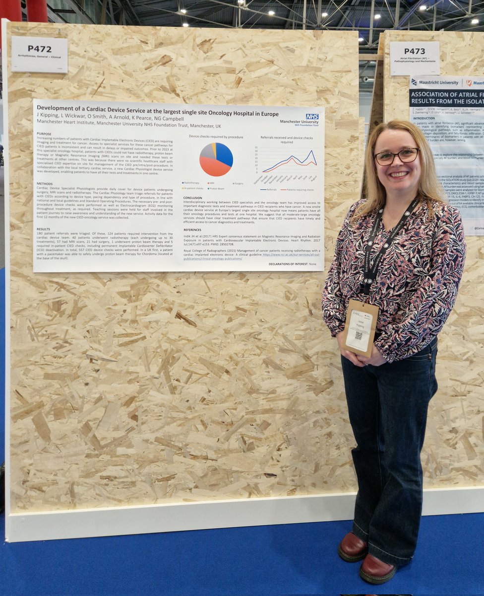 Congratulations to Janet for presenting her poster at #EHRA25 earlier this week on the new device service for patients with cancer at Christie's hospital #ehra