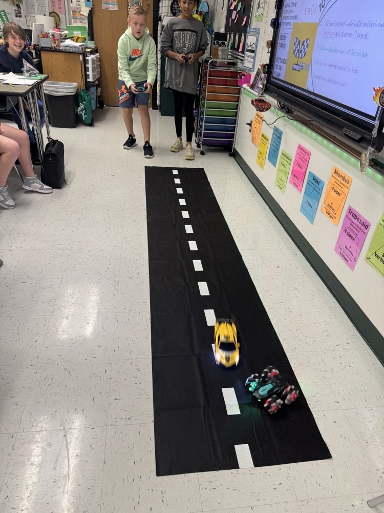 GriffisElem's tweet photo. Mrs. Dennison's Math class worked on a Math STAAR Review today at the Dennison Speedway and then raced each other at the end. https://t.co/4mP02q6XwY