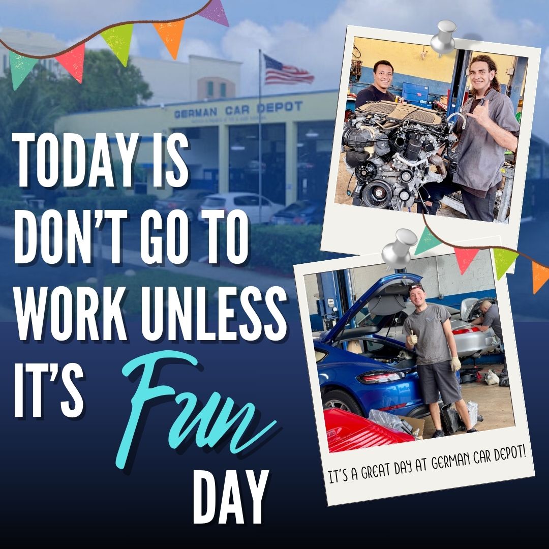 GermanCarDepot's tweet image. It’s national Don’t Go To Work Unless It’s Fun Day!

Public service reminder that we spend at least half of our lives at work.
Bring the fun. Bring the joy.

#DontGoToWorkUnlessItsFunDay #DriveWithJoy #MakeDrivingFun #FunDayCarCare #WorkIsFunWhenCarsRun #FunAtTheAutoShop