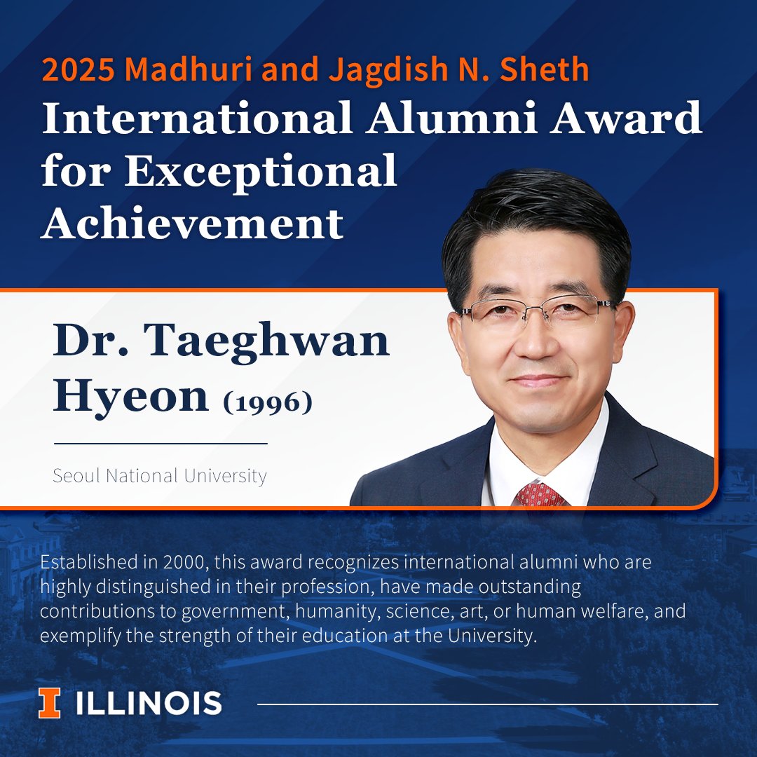 Chemistry at Illinois (@chemistryuiuc) on Twitter photo A trailblazer in the field of nanoscience, Illinois chemistry alum Dr. Taeghwan Hyeon (PhD, '96) is being recognized by <a href="/Illinois_Intl/">Illinois International</a> with an alumni award for exceptional achievement. Congratulations! 👏
blogs.illinois.edu/view/6758/6276… A trailblazer in the field of nanoscience, Illinois chemistry alum Dr. Taeghwan Hyeon (PhD, '96) is being recognized by <a href="/Illinois_Intl/">Illinois International</a> with an alumni award for exceptional achievement. Congratulations! 👏
blogs.illinois.edu/view/6758/6276…