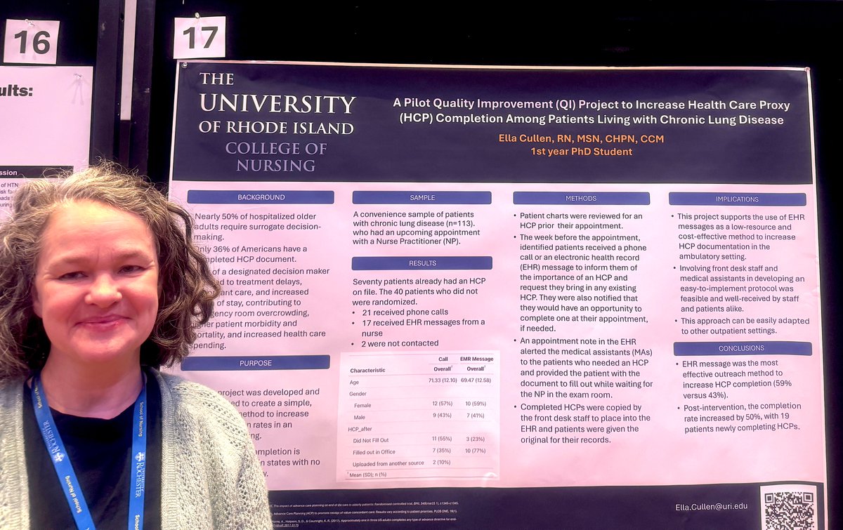 Two URI Nursing students presented their research posters at the Eastern Nursing Research Society conference in Philadelphia yesterday. Senior Darciah Costa presented her study on HPV vaccines, while PhD candidate Ella Cullen researched care for patients with chronic lung disease