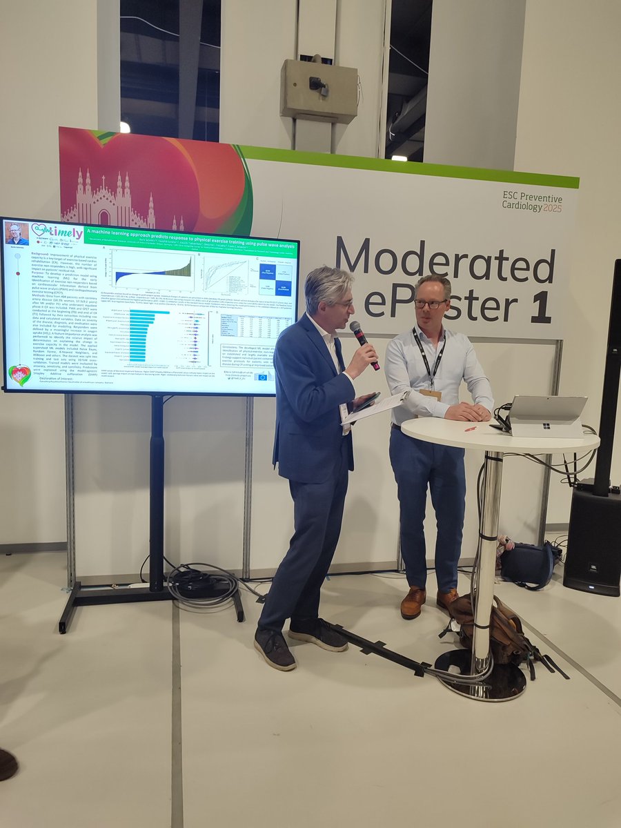 <a href="/Borisschmitz/">Boris Schmitz</a> presenting #MachineLearning model for early identification of #physicalexercise responders and non responders to cardiac rehabilitation developed with <a href="/timely_EU/">TIMELY</a> data. 
Important finding to tailor the programs to the needs of our patients. 
#ESCPrev2025