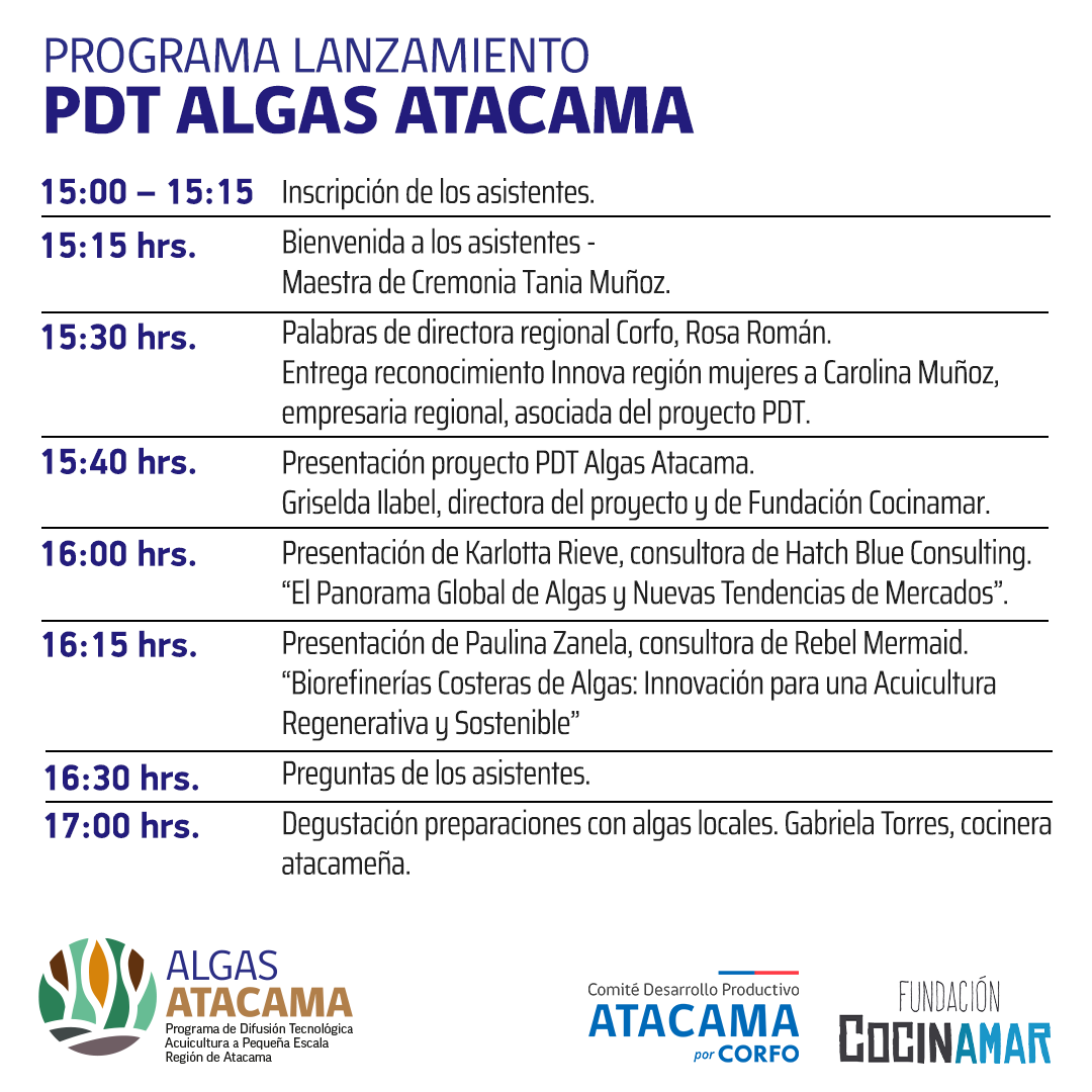 El lunes 07 de abril estaremos lanzando en #Caldera el PDT de <a href="/CorfoAtacama/">Corfo Atacama</a> #AlgasAtacama con el apoyo del Comité de Desarrollo Productivo Atacama. Nos vemos el lunes!!!