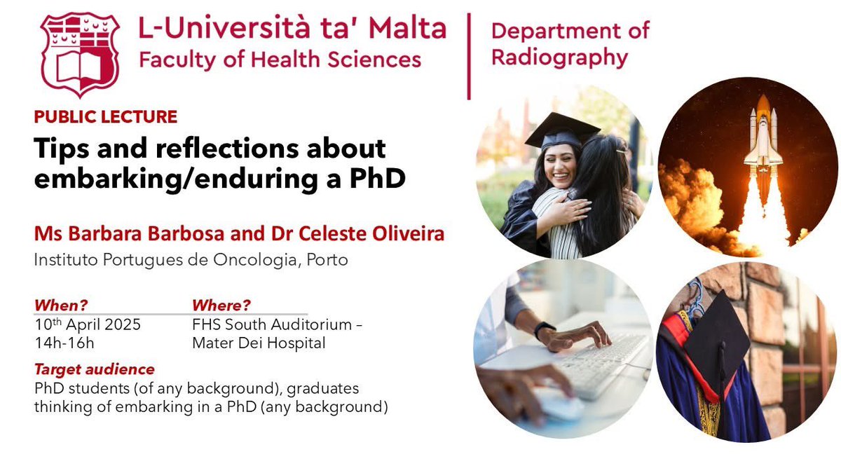 👋ATTN #radiographers #radiographystudents #healthcareprofessionals 👋

👉Public Lecture about #PhDStudies #PhDjourney #PhDtips by Dr Celeste Olivera and Ms Barbara Barbosa from Instituto Português de Oncologia - Porto, Portugal who are visiting #UMradiography next week. CU there