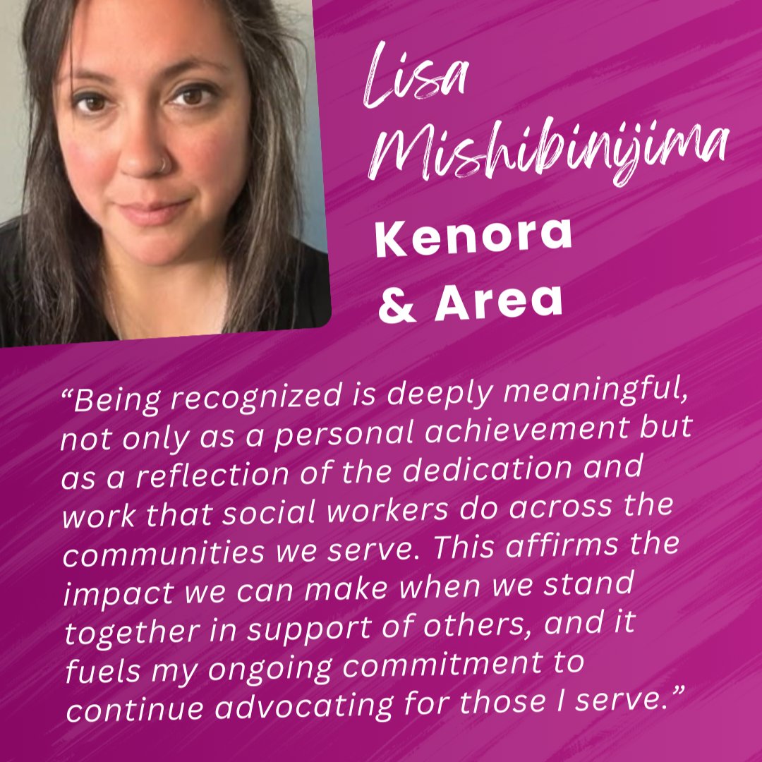 Today we are proud to be featuring Lisa Mishibinijima, recipient of our 2025 Local Distinguished Social Worker Award for Kenora &amp; Area.

Lisa’s work has primarily been focused on serving First Nations people across the Sioux Lookout Region. 

Learn more at oasw.org/2025LocalAwards