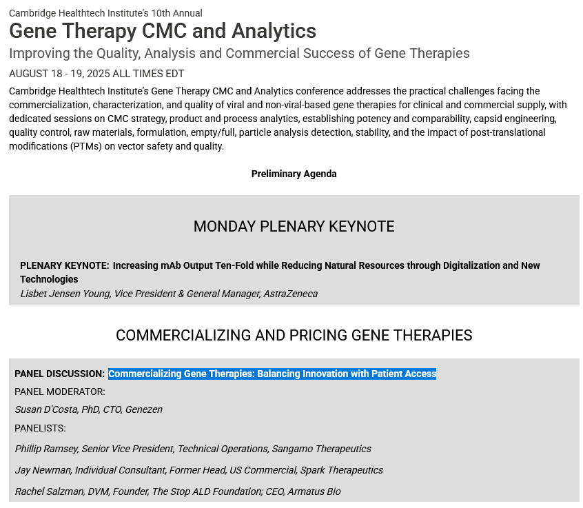 BiotechAnalysst's tweet photo. $SGMO very active in August speaking about
#Commercializing #Gene #Therapies: Balancing Innovation with Patient Access
#Fabry https://t.co/x4uqLXHf7P