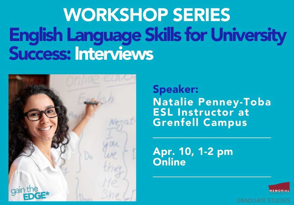 🔔The SGS offers free ESL workshops to help MUN graduate students improve speaking and writing skills in various contexts. In our next Interview workshop, we’ll share tips on answering questions and optimizing the interview experience and outcome. Register bit.ly/4iQrioB