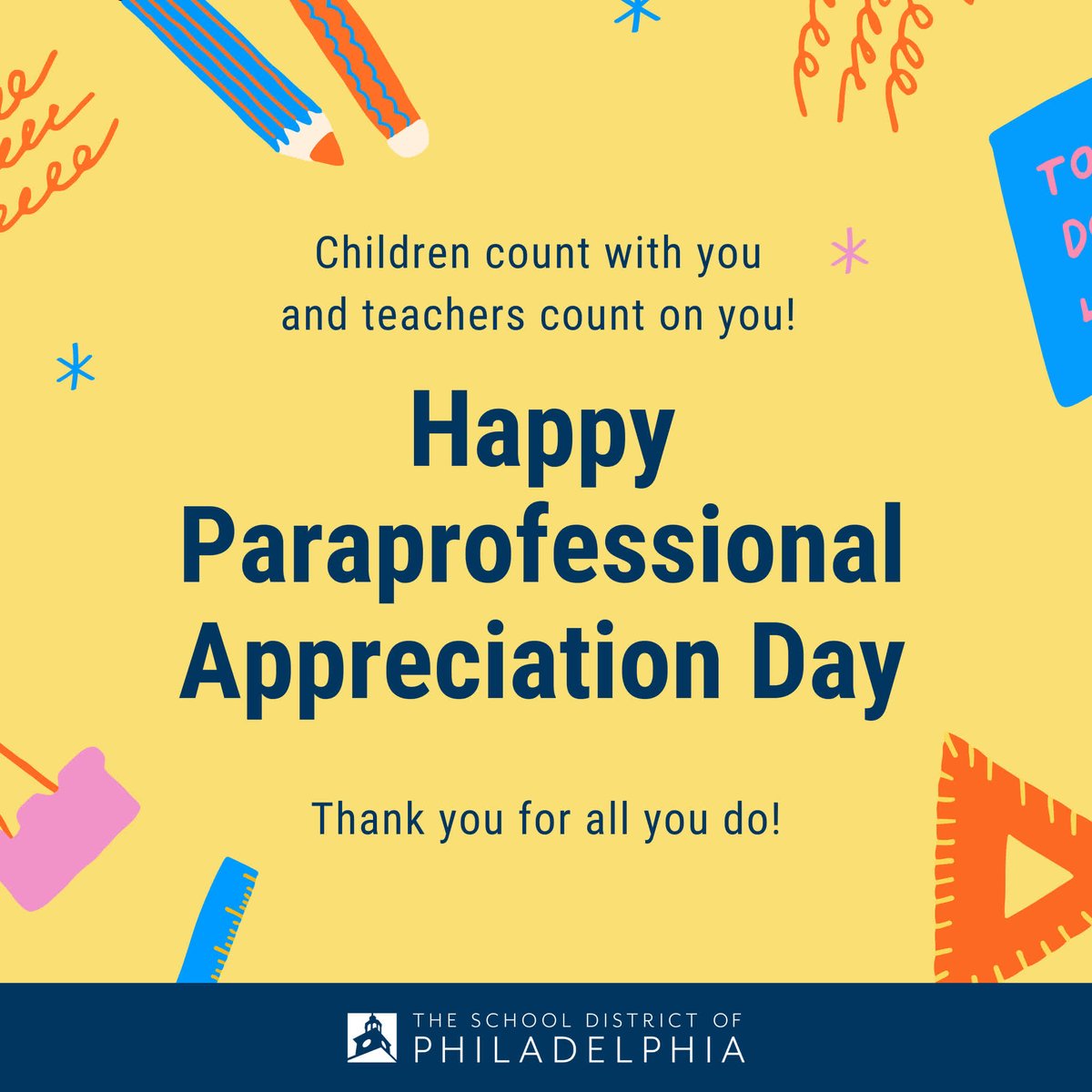 Today we celebrate our paraprofessionals who wear many hats, and are critical to serving and supporting our students every day. Thank you, paraprofessionals! Happy Paraprofessionals Appreciation Day! #PHLed