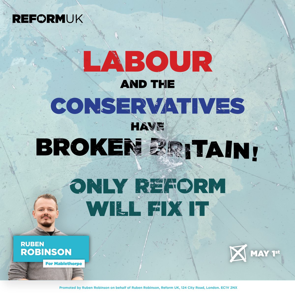 RubenLRobinson's tweet image. Labour and the Tories have broken Britain; sky-high debt, a shrinking economy, soaring taxes, and falling living standards. They don’t care about struggling families. Only Reform UK can fix this country. Elect Reform councillors & Andrea Jenkyns as Mayor to save Britain!