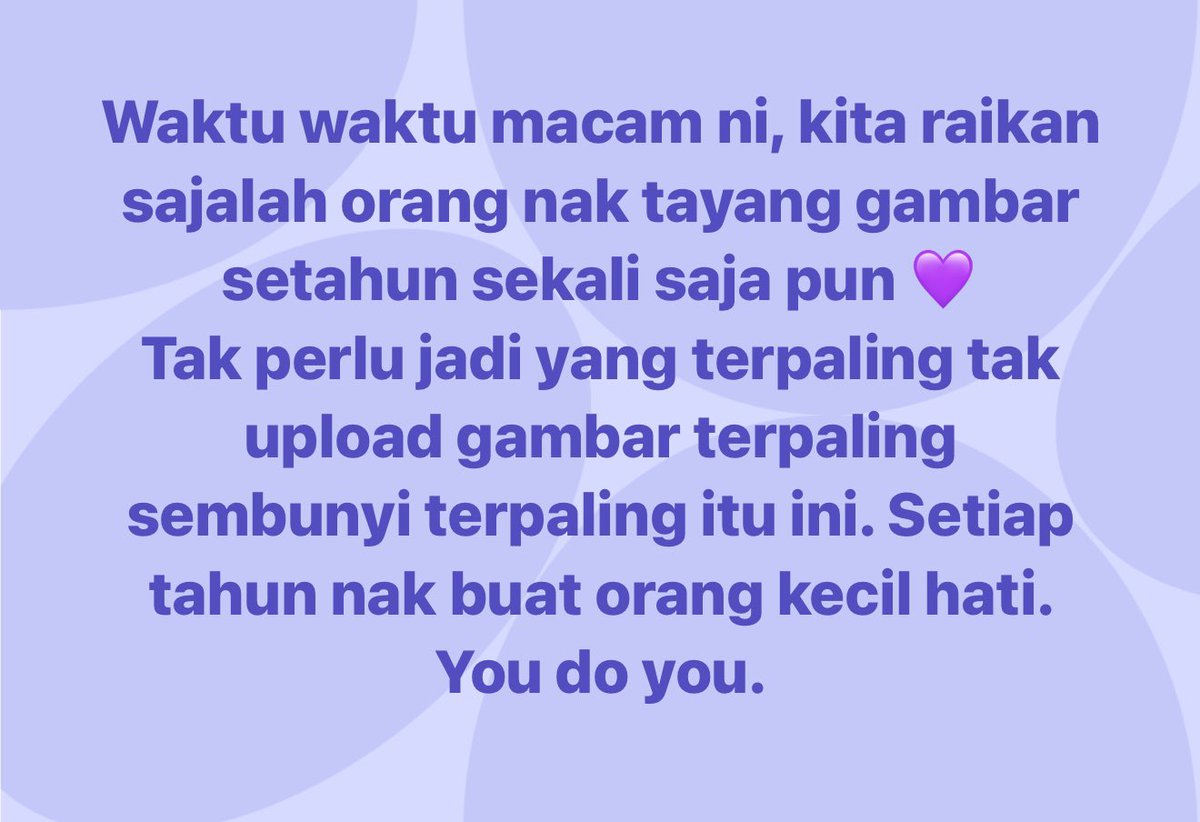 Jangan jadi joykiller di bulan Syawal. Dia nak pergi beraya, dia nak ambik gambar apa2, biarkan. Let people enjoy Aidilfitri. 🥳