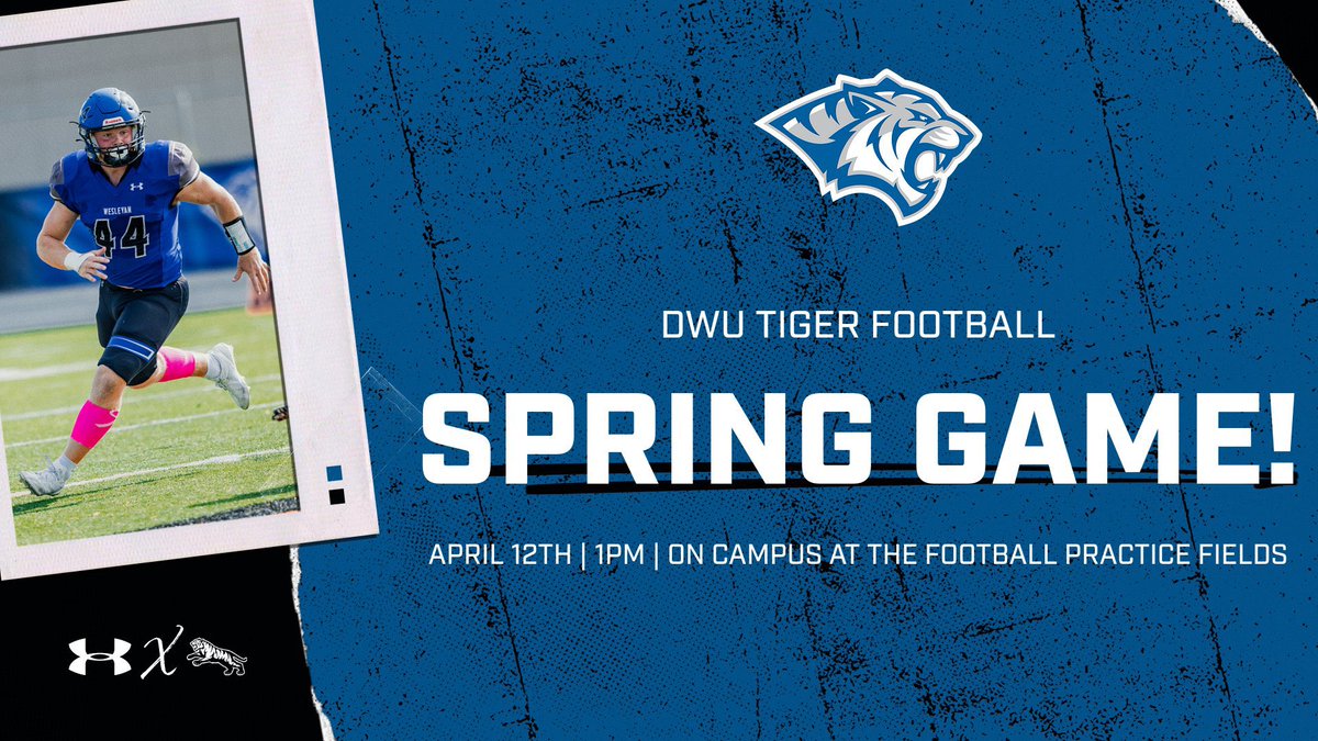 Tiger fans, the wait is over! Come out and support DWU Football as we take the field for our Spring Game! #BleedBlue 

Date: April 12th
Time: 1pm
Location: DWU Football Practice Fields behind the Wellness Center!