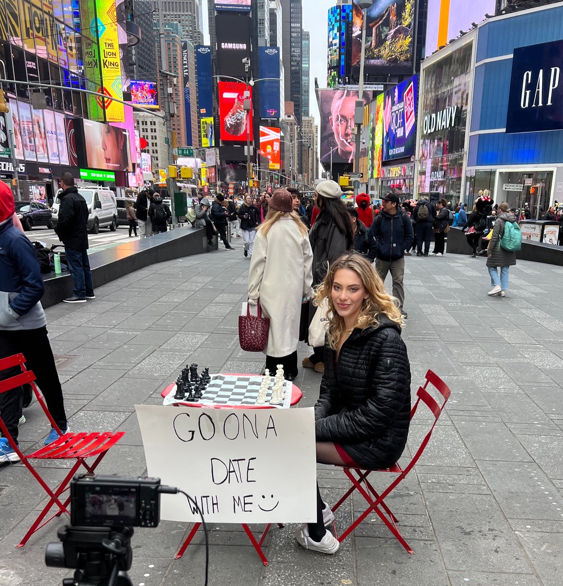 POV: the dating pool is so bad that you being a chessboard and a sign to Times Square