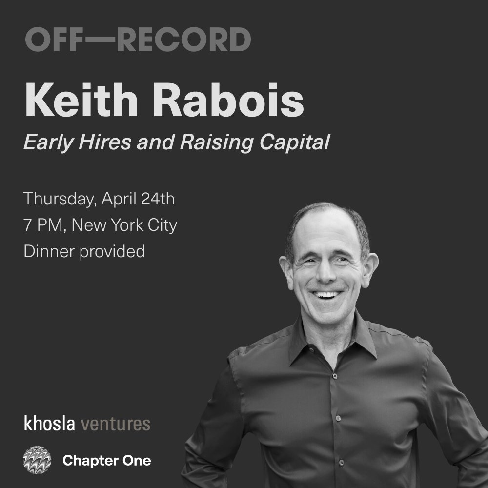 I’m hosting a small dinner with <a href="/rabois/">Keith Rabois</a> for early stage founders in New York City on 4/24.

We’ll be talking about early hires and raising capital. No recording or transcripts. Space is limited.

If you’re an early-stage founder building something generational, sign up below: