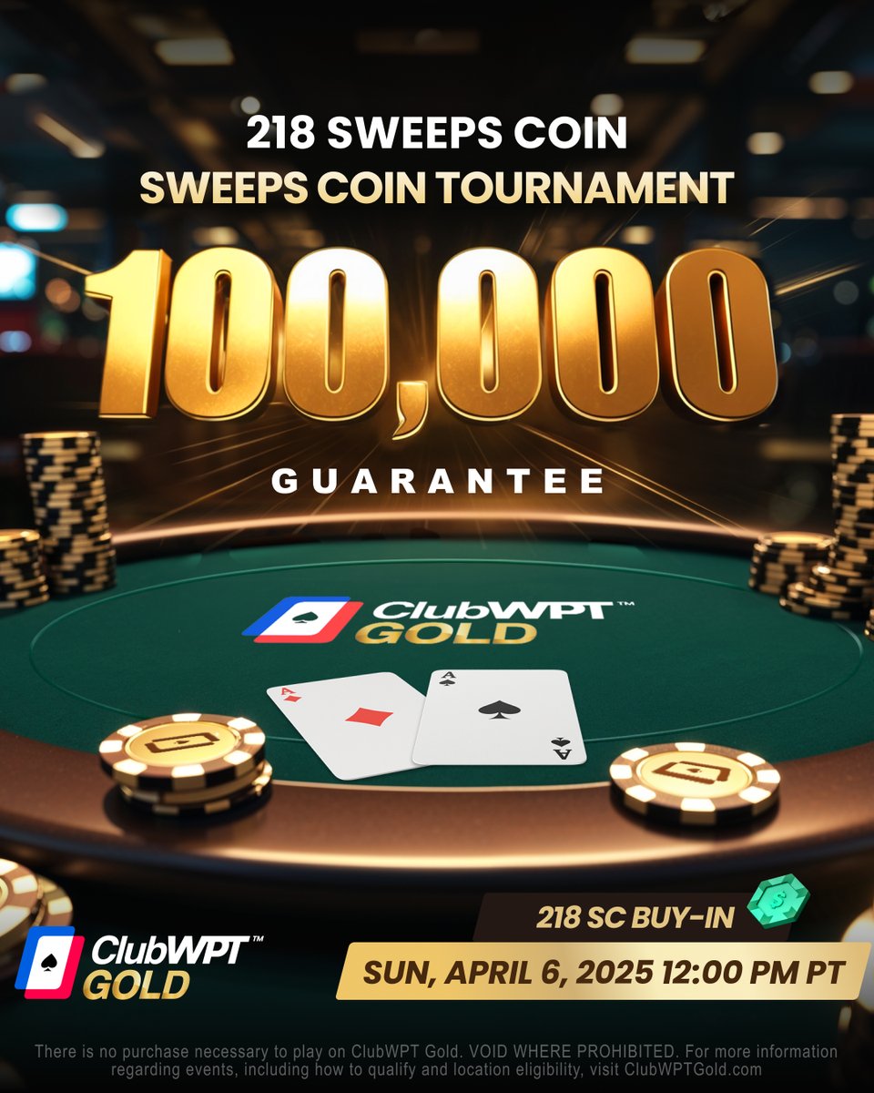 ClubWPT Gold (@clubwptgold) on Twitter photo CLUBWPT GOLD GIVEAWAY🎟️
For a chance to win a free ticket to the 218SC 100K Guaranteed:
1. Retweet this post
2. Make sure you’re following <a href="/ClubWPTGold/">ClubWPT Gold</a>
Bonus giveaway 🚨 Reply with your guess of the correct number of entries in this Sunday’s 100K Guaranteed and the CLUBWPT GOLD GIVEAWAY🎟️
For a chance to win a free ticket to the 218SC 100K Guaranteed:
1. Retweet this post
2. Make sure you’re following <a href="/ClubWPTGold/">ClubWPT Gold</a>
Bonus giveaway 🚨 Reply with your guess of the correct number of entries in this Sunday’s 100K Guaranteed and the