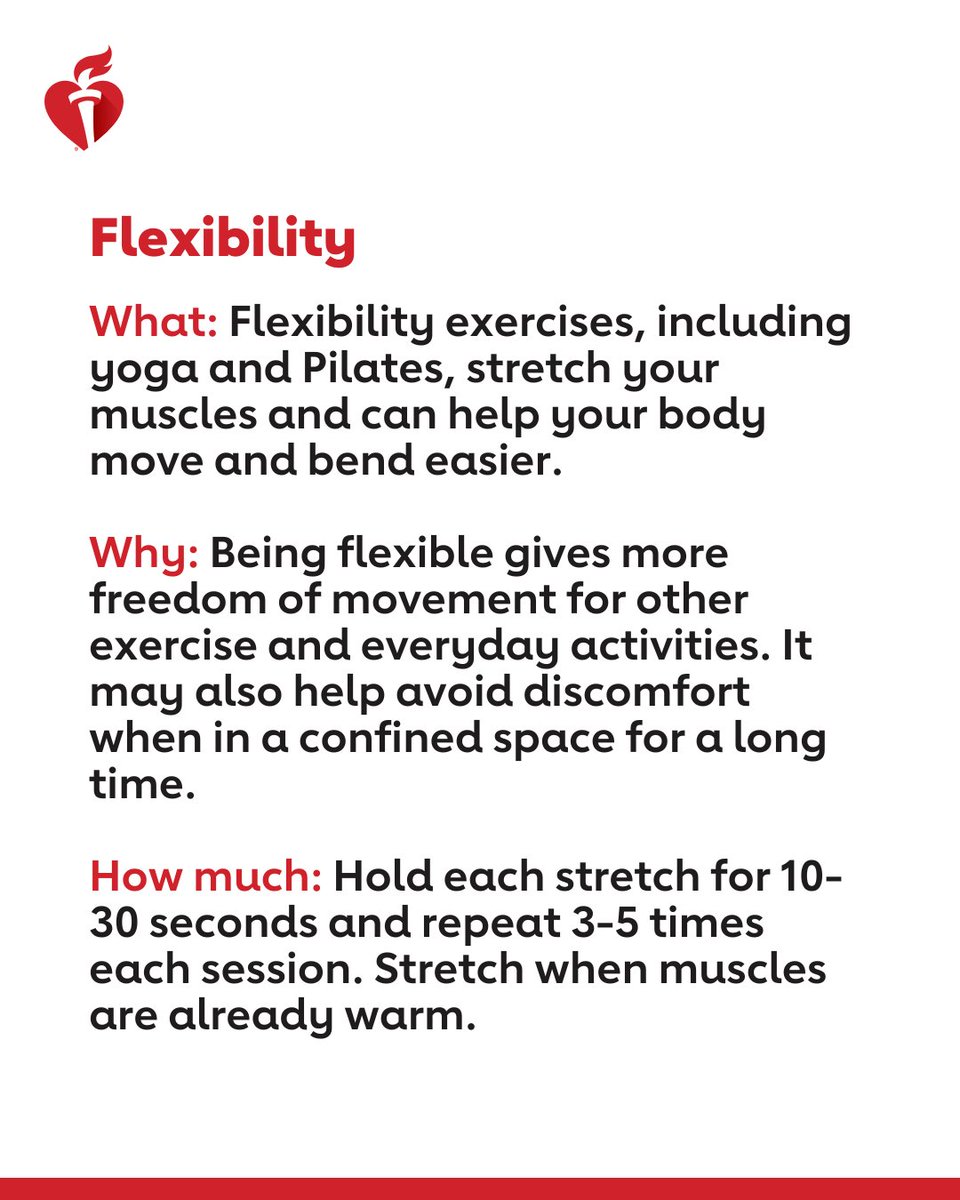 A healthy workout routine is made up of 4 types of exercise: endurance, strength, balance and flexibility. They don’t all need to be done every day, but variety helps keep the body fit and keeps your exercise routine interesting.