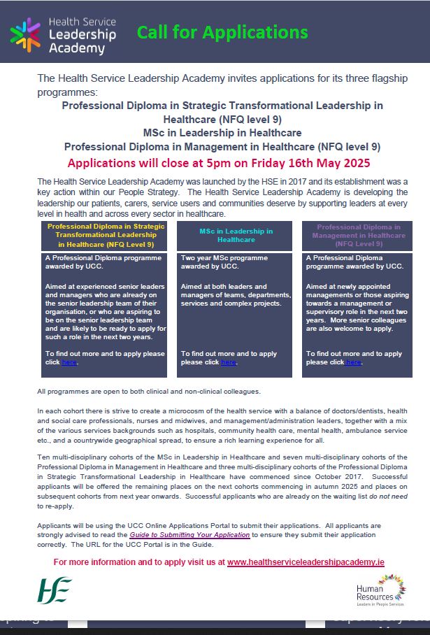NMPDU South West (@nmpducorkkerry) on Twitter photo A fantastic opportunity to support the development of leadership skills <a href="/CUH_Cork/">Cork University Hospitals</a> <a href="/mercy_nursing/">Mercy University Hospital Cork Nursing</a> <a href="/uhknursing/">UHKNURSING</a> <a href="/BGHsswhg/">Bantry General Hospital -SSWHG</a> <a href="/NursingSIVUH/">Nursing@SIVUH</a> <a href="/marymountcork/">Marymount Hospice</a> <a href="/IrelandSouthWID/">Ireland South Women & Infants Directorate</a> <a href="/CorkKerryCH/">Cork Kerry Community Healthcare</a> <a href="/HSESouthWest/">HSESouthWest</a> <a href="/BridAOSullivan/">Bridie O'Sullivan</a> More information on 👇
healthserviceleadershipacademy.ie
& below 👇 A fantastic opportunity to support the development of leadership skills <a href="/CUH_Cork/">Cork University Hospitals</a> <a href="/mercy_nursing/">Mercy University Hospital Cork Nursing</a> <a href="/uhknursing/">UHKNURSING</a> <a href="/BGHsswhg/">Bantry General Hospital -SSWHG</a> <a href="/NursingSIVUH/">Nursing@SIVUH</a> <a href="/marymountcork/">Marymount Hospice</a> <a href="/IrelandSouthWID/">Ireland South Women & Infants Directorate</a> <a href="/CorkKerryCH/">Cork Kerry Community Healthcare</a> <a href="/HSESouthWest/">HSESouthWest</a> <a href="/BridAOSullivan/">Bridie O'Sullivan</a> More information on 👇
healthserviceleadershipacademy.ie
& below 👇