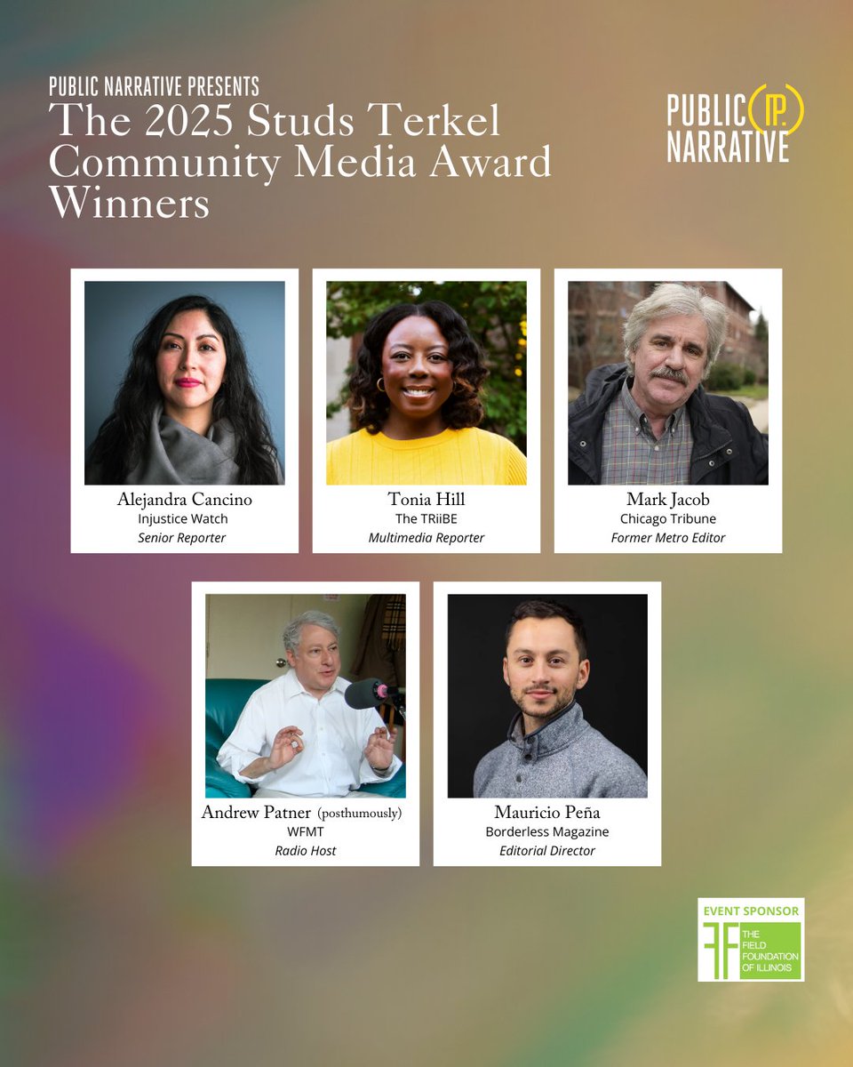 🎉We’re ecstatic to welcome the newest cohort of #StudsTerkel Award winners!

Be sure to get your tickets for this memorable night! 
➡ bit.ly/40XvH2U

#CommunityMediaAwards
 #PNCMAs #PNCMAs30 #TerkelCircle
#WeArePublicNarrative