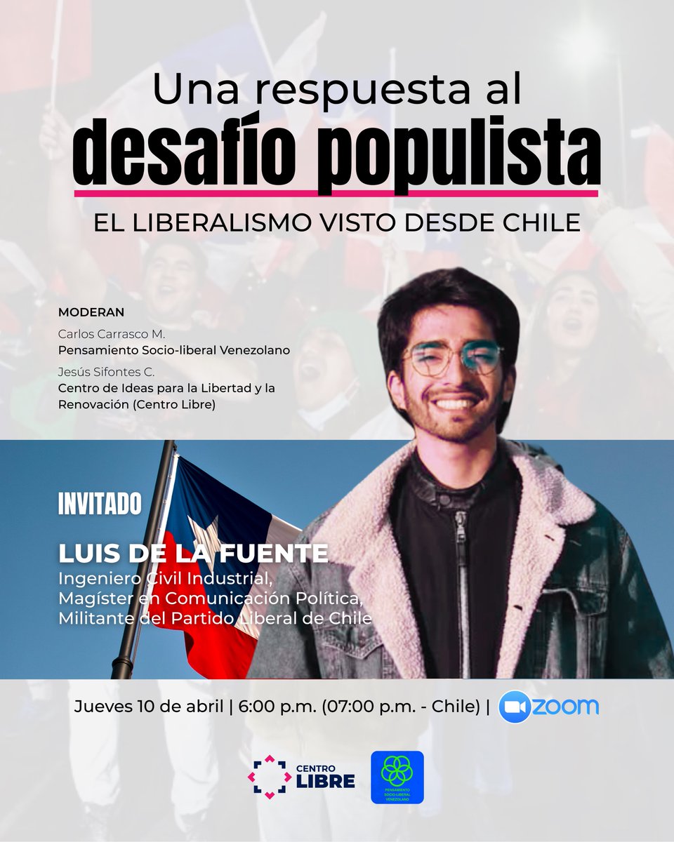 En tiempos de polarización global, ¿puede el pensamiento liberal ofrecer respuestas sólidas al avance populista? ¿cuál es la visión de Chile?

Únete a esta conversación con <a href="/Luis_DeLaFuent/">Luis De la Fuente.</a> <a href="/CarrascoMuroC/">Carlos D. Carrasco M.</a> y <a href="/JesusSifontesC/">Jesús A. Sifontes C.</a>