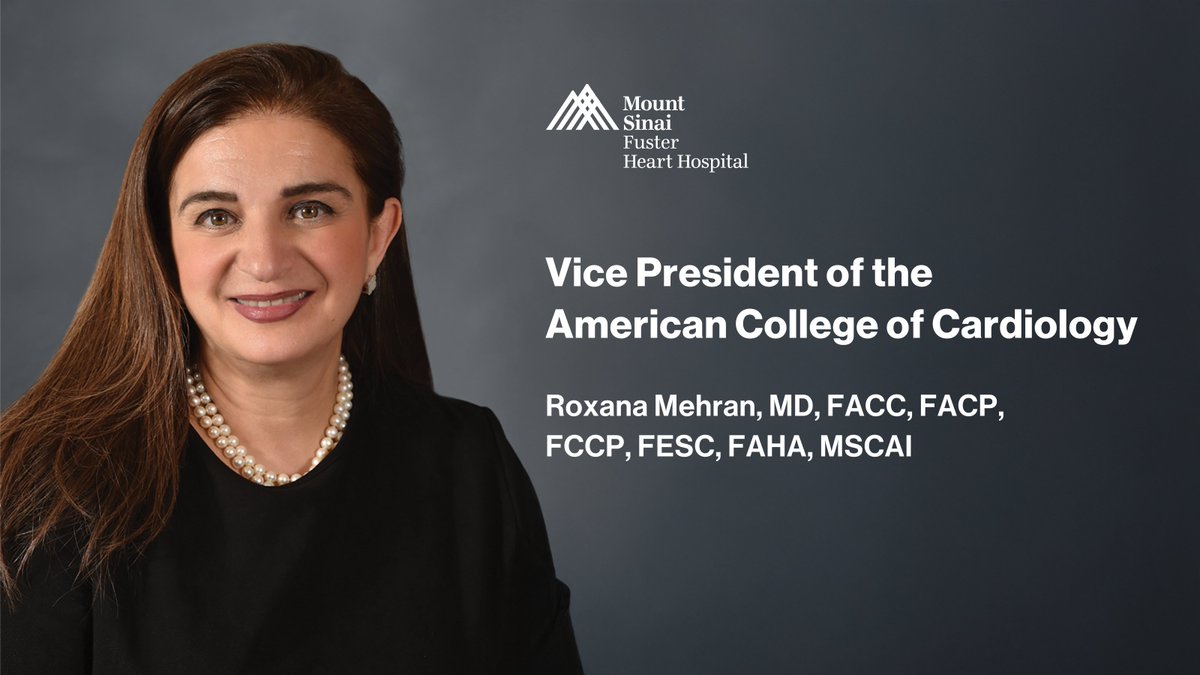 Mount Sinai Fuster Heart Hospital (@mountsinaiheart) on Twitter photo Congratulations to <a href="/Drroxmehran/">Dr Roxana Mehran</a> on officially assuming the role of Vice President of the American College of Cardiology. This esteemed honor is a reflection of Dr. Mehran’s outstanding contributions to the field of #cardiology.
<a href="/ACCinTouch/">American College of Cardiology</a> @dlbhattmd
#WeFindAWay #CardioX Congratulations to <a href="/Drroxmehran/">Dr Roxana Mehran</a> on officially assuming the role of Vice President of the American College of Cardiology. This esteemed honor is a reflection of Dr. Mehran’s outstanding contributions to the field of #cardiology.
<a href="/ACCinTouch/">American College of Cardiology</a> @dlbhattmd
#WeFindAWay #CardioX