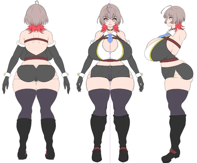 ムチムチ三面図だ明日はゲームの確認して、そっから髪の毛と表情描き慣れたい 