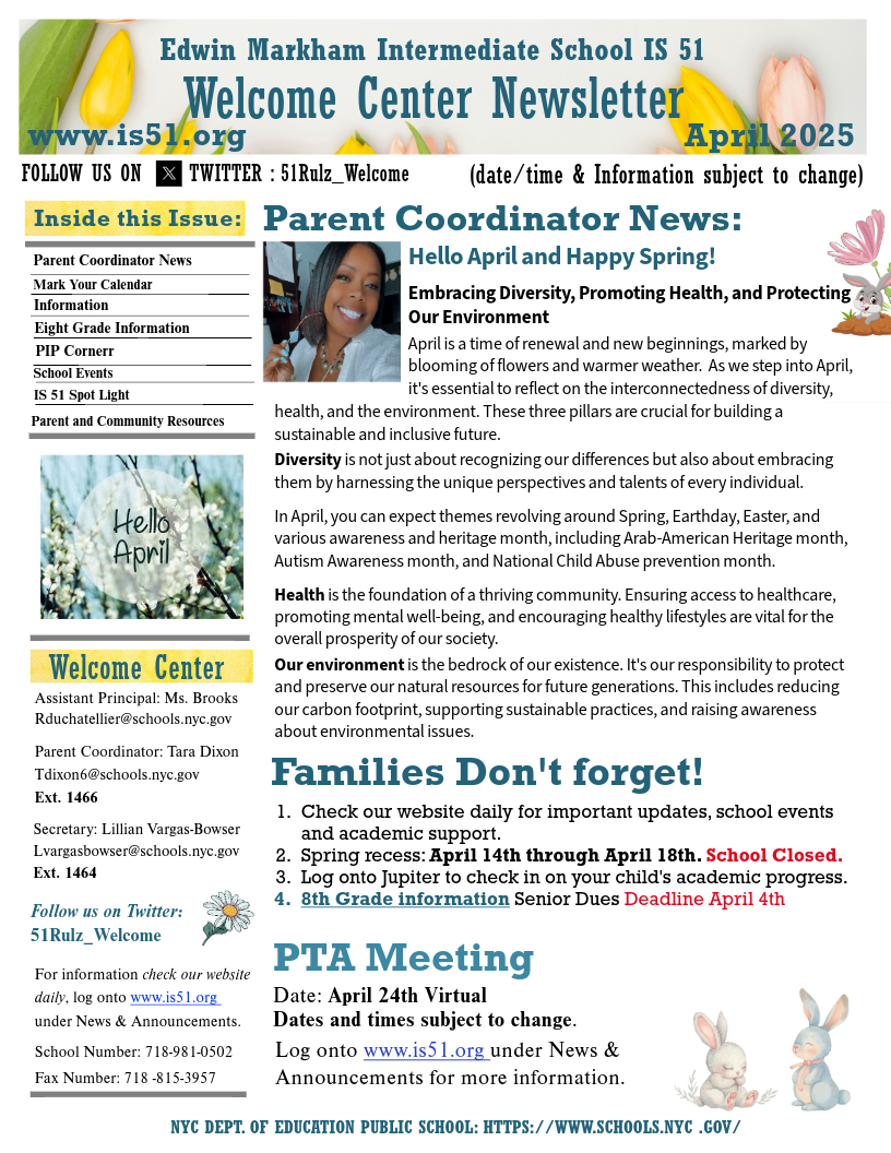I.S. 51 Welcome Center (Hours: 7:30a-2:30p) tweet media