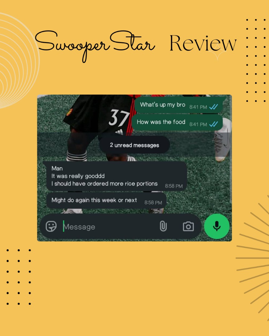 Deliciouswoop's tweet photo. "Reviews don’t lie, right? 😉

Our customers love SWOOP meals, and you will, too!🤭 Don’t miss out—order now and get ready for a mind-blowing experience 🥣😋

We’re open daily from 9 AM to 8 PM.

📩Order by sending us a DM on social media or use our website(Check the last slide) https://t.co/Hi1jKfcTWo