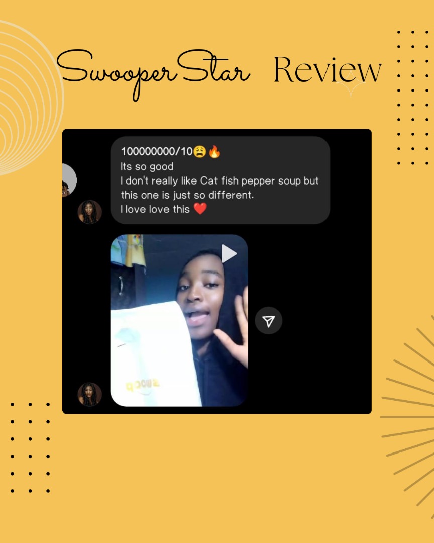 Deliciouswoop's tweet photo. "Reviews don’t lie, right? 😉

Our customers love SWOOP meals, and you will, too!🤭 Don’t miss out—order now and get ready for a mind-blowing experience 🥣😋

We’re open daily from 9 AM to 8 PM.

📩Order by sending us a DM on social media or use our website(Check the last slide) https://t.co/Hi1jKfcTWo