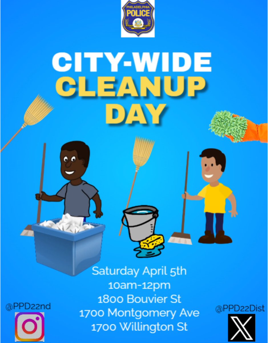 Please Share! This is a city-wide cleanup and they need all community members to participate. We can make a difference.  <a href="/PPD22Dist/">PPD 22nd District</a>