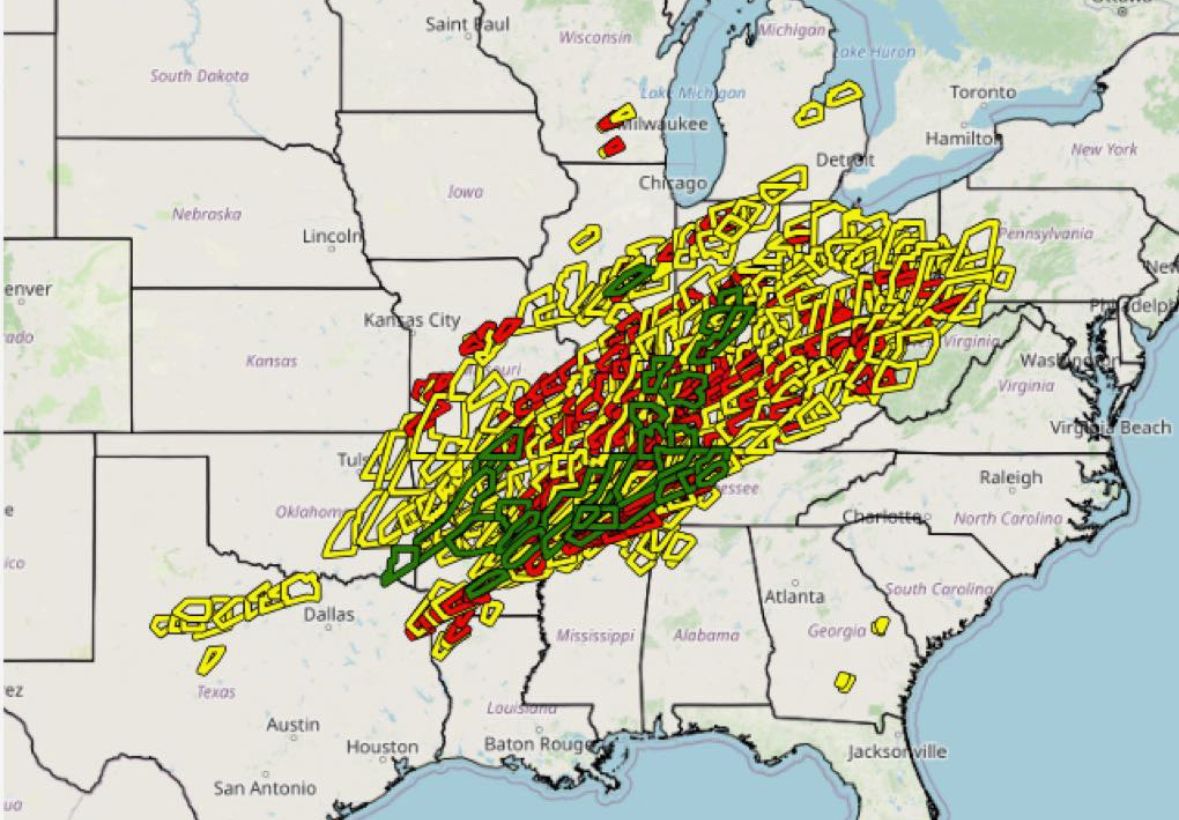We had 728 severe and tornado warnings combined, making yesterday the most active day of warnings since April 2011.