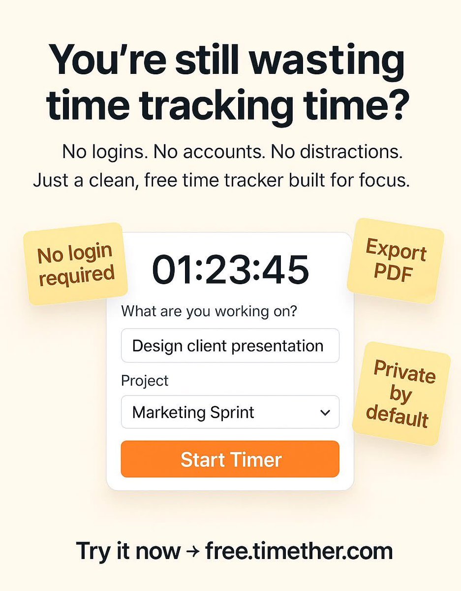 sdglhm's tweet photo. Just launched Timéther Free Edition
A no-login, local-only time tracker
→ https://t.co/uq9E6qjQc1
•No accounts
•Saves in your browser
•Export to PDF
•Import/export entries

Built it for simplicity. Feedback welcome!
#buildinpublic #indiehacker #timetracker https://t.co/crPz6keJh4