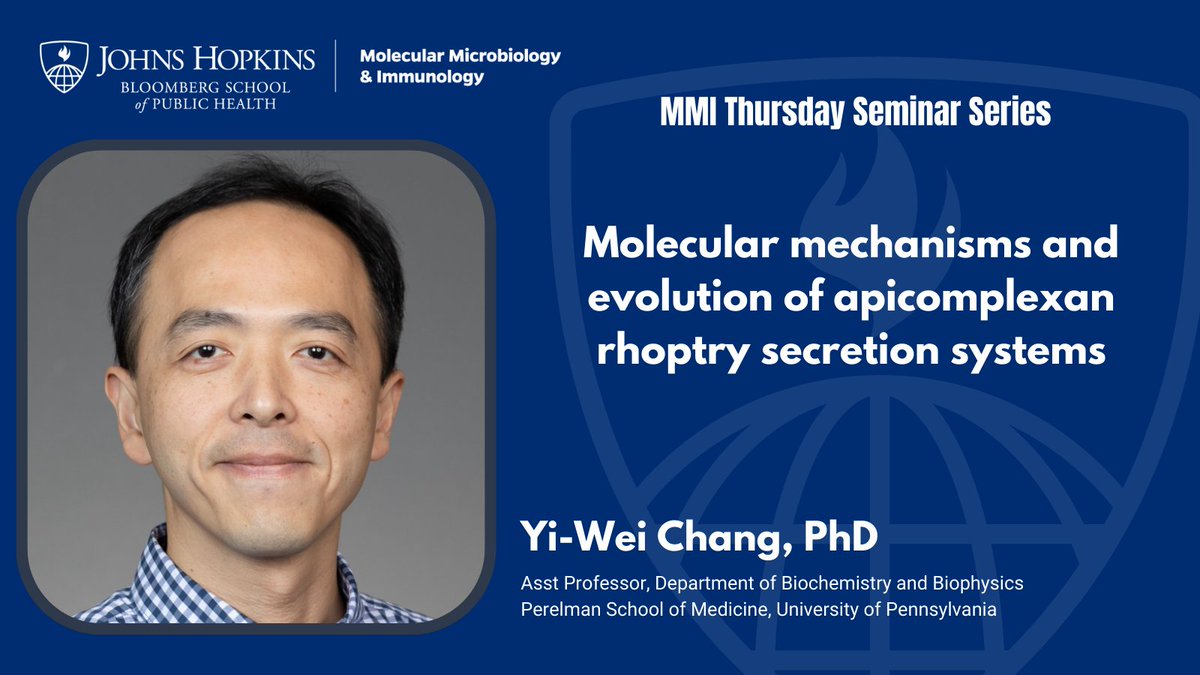 Molecular Microbiology and Immunology at JHSPH (@johnshopkinsmmi) on Twitter photo TODAY's MMI Thursday Seminar features <a href="/PennMedicine/">Penn Medicine</a> <a href="/BB_UPenn/">UPenn Dept of Biochem & Biophys</a> Assistant Professor Yi-WeiChang <a href="/yiweichang/">Yi-Wei Chang</a>
TODAY Thurs April 3
12:00Noon
<a href="/JohnsHopkinsSPH/">Johns Hopkins Bloomberg School of Public Health</a>
Becton Dickinson Hall
W1020 TODAY's MMI Thursday Seminar features <a href="/PennMedicine/">Penn Medicine</a> <a href="/BB_UPenn/">UPenn Dept of Biochem & Biophys</a> Assistant Professor Yi-WeiChang <a href="/yiweichang/">Yi-Wei Chang</a>
TODAY Thurs April 3
12:00Noon
<a href="/JohnsHopkinsSPH/">Johns Hopkins Bloomberg School of Public Health</a>
Becton Dickinson Hall
W1020