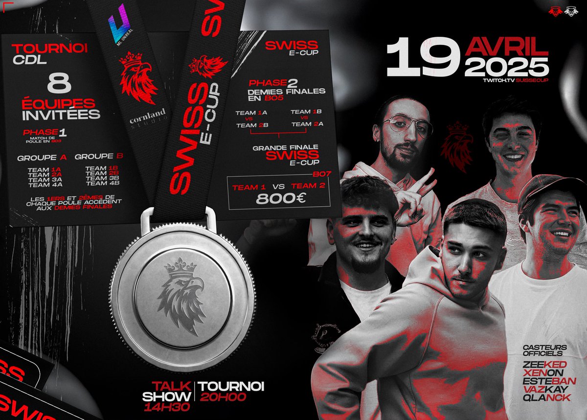C’est avec une immense joie que nous vous annonçons la présence de nos invités 5 étoiles pour l’événement à venir ! ⭐️⭐️⭐️⭐️⭐️

<a href="/Zeeked/">Ryan</a> 
<a href="/edXENON/">Edi</a> 
<a href="/estebancano_7/">KC EstebanCano_7</a> 
<a href="/Qlanck/">Qlanck</a> (animateur) 

Rendez-Vous le 19 avril dès 14h30 ! 🥳

Les affiches des équipes arrivent prochainement 👀