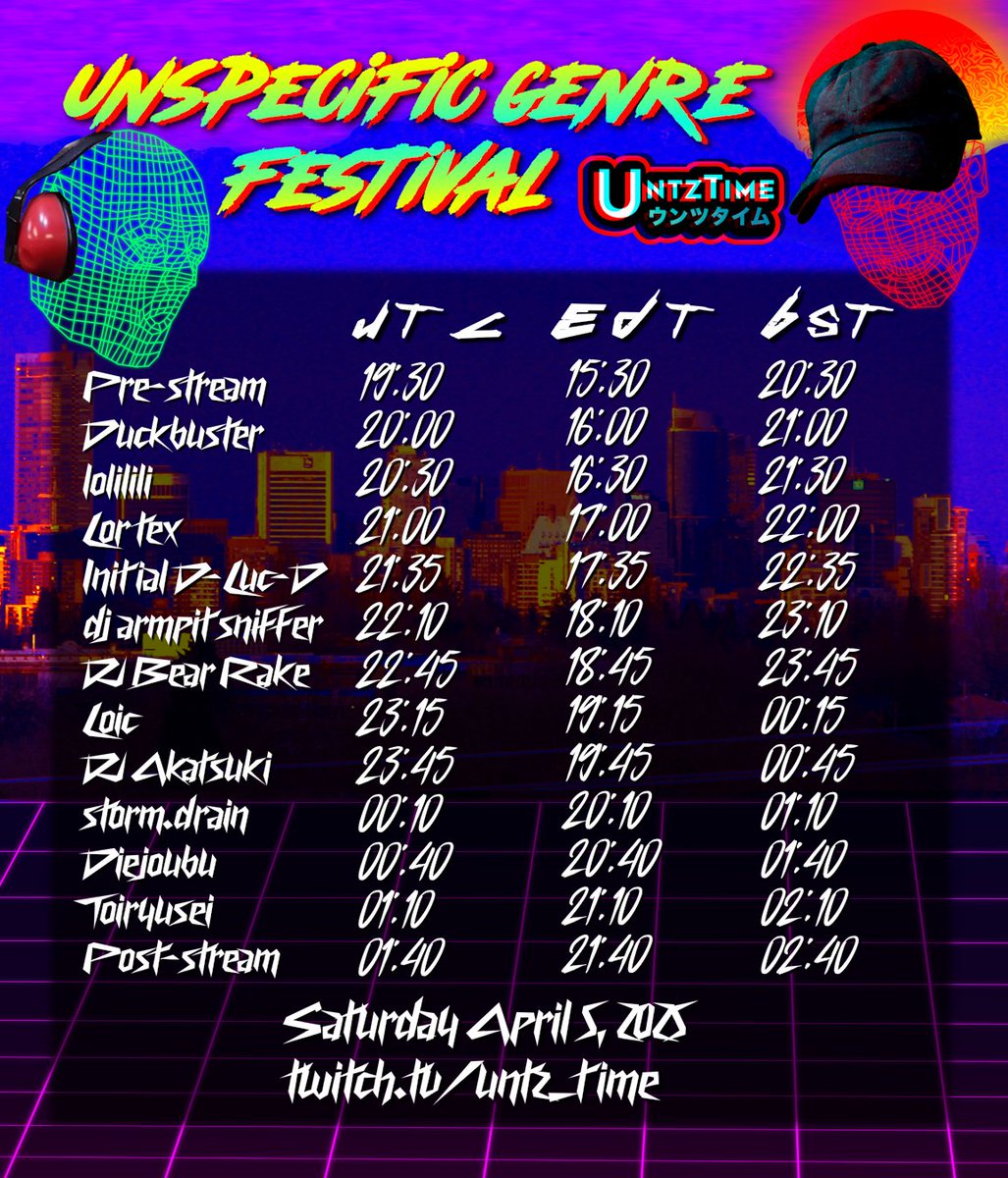 UntzTime (@untztime) on Twitter photo An event of all time. Don't miss out on a night of hinged fun and mild entertainment at twitch.tv/untz_time
Featuring very normal music from well-adjusted individuals such as <a href="/Akatsuki_DJ/">DJ Akatsuki</a> <a href="/Loic112/">Jack</a> <a href="/TheOnlyDiejoubu/">Diejoubu</a> <a href="/lolikyouko/">DJ_lolilili</a> <a href="/dj_lortex/">dj_lortex</a> <a href="/Duckbust3r/">Duckbuster</a> <a href="/dj_storm_drain/">storm.drain</a> Toiryusei An event of all time. Don't miss out on a night of hinged fun and mild entertainment at twitch.tv/untz_time
Featuring very normal music from well-adjusted individuals such as <a href="/Akatsuki_DJ/">DJ Akatsuki</a> <a href="/Loic112/">Jack</a> <a href="/TheOnlyDiejoubu/">Diejoubu</a> <a href="/lolikyouko/">DJ_lolilili</a> <a href="/dj_lortex/">dj_lortex</a> <a href="/Duckbust3r/">Duckbuster</a> <a href="/dj_storm_drain/">storm.drain</a> Toiryusei