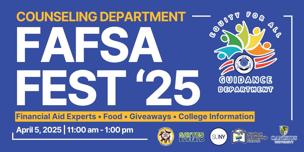 FAFSA Fest '25 will include financial aid experts, college information, food, and giveaways. All high school students are encouraged to attend. Learn more and register here: buffaloschools.org/o/bps/article/…