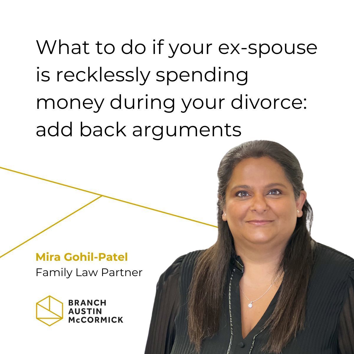 Branch Austin McCormick LLP (@bamllp) on Twitter photo If your spouse has recklessly overspent money, leaving fewer matrimonial assets to divide, you might be able to reclaim some of those funds in your divorce settlement. This is known as an “add back” argument: branchaustinmccormick.com/team/mira-gohi…
Read more: branchaustinmccormick.com/what-to-do-if-…
#Divorce If your spouse has recklessly overspent money, leaving fewer matrimonial assets to divide, you might be able to reclaim some of those funds in your divorce settlement. This is known as an “add back” argument: branchaustinmccormick.com/team/mira-gohi…
Read more: branchaustinmccormick.com/what-to-do-if-…
#Divorce