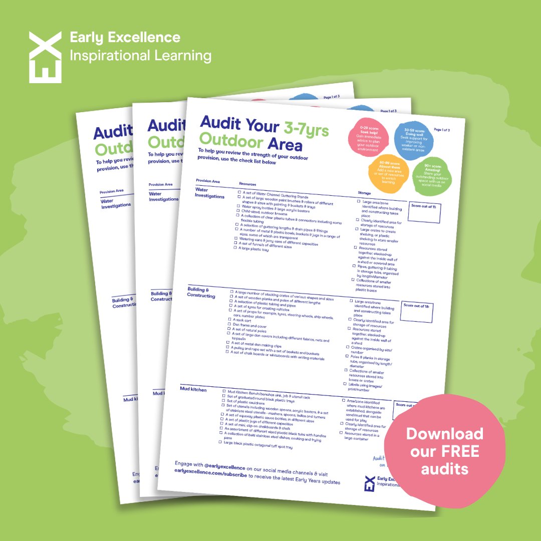 Are you getting the most out of your outdoor learning environments? 
 
Download our free Outdoor Provision Audit Tool 3-7yrs to help you to review and refresh your outdoor provision this Spring. 
 
Download now &gt; eu1.hubs.ly/H0hWXyL0