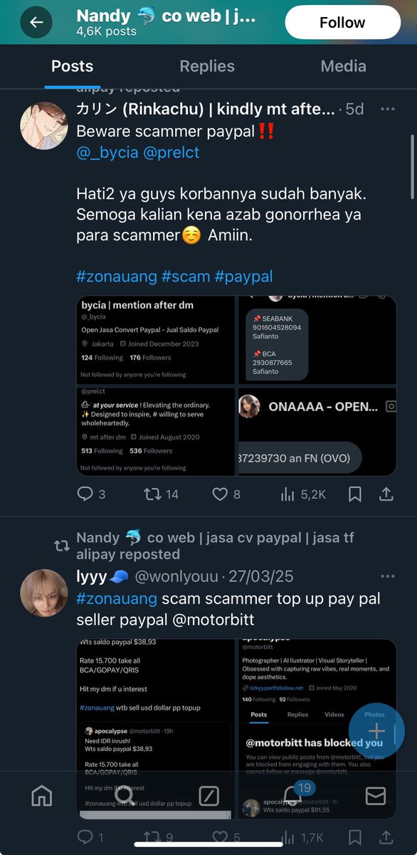 dotorinoo's tweet photo. Gak usah sok sok an nge RT scammers orang sendirinya suka scam 🤣

Mana pake buzzer lagi wkwkw

Scammers jasa tf paypal alipay idr won @Nandyhernavi 

https://t.co/IPJFaTs7Ug

#zonauang #zonaba #zonajajan https://t.co/9umoJiMUOM