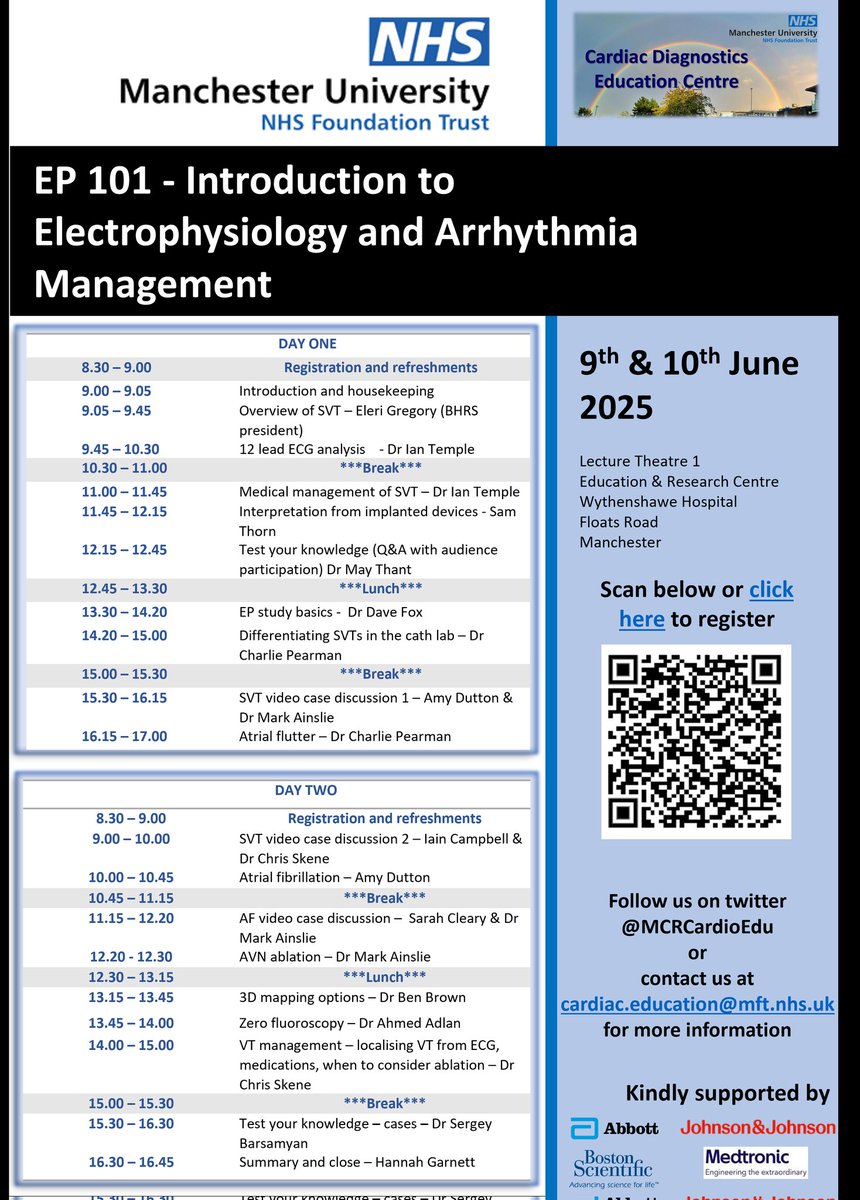 Registration is now open for our EP 101 - Introduction to Electrophysiology and Arrhythmia Management 2 day course on 9th and 10th June in Manchester, …iagnostics-education-centre.cademy.io/electrophysiol… #epeeps #CardioTwitter