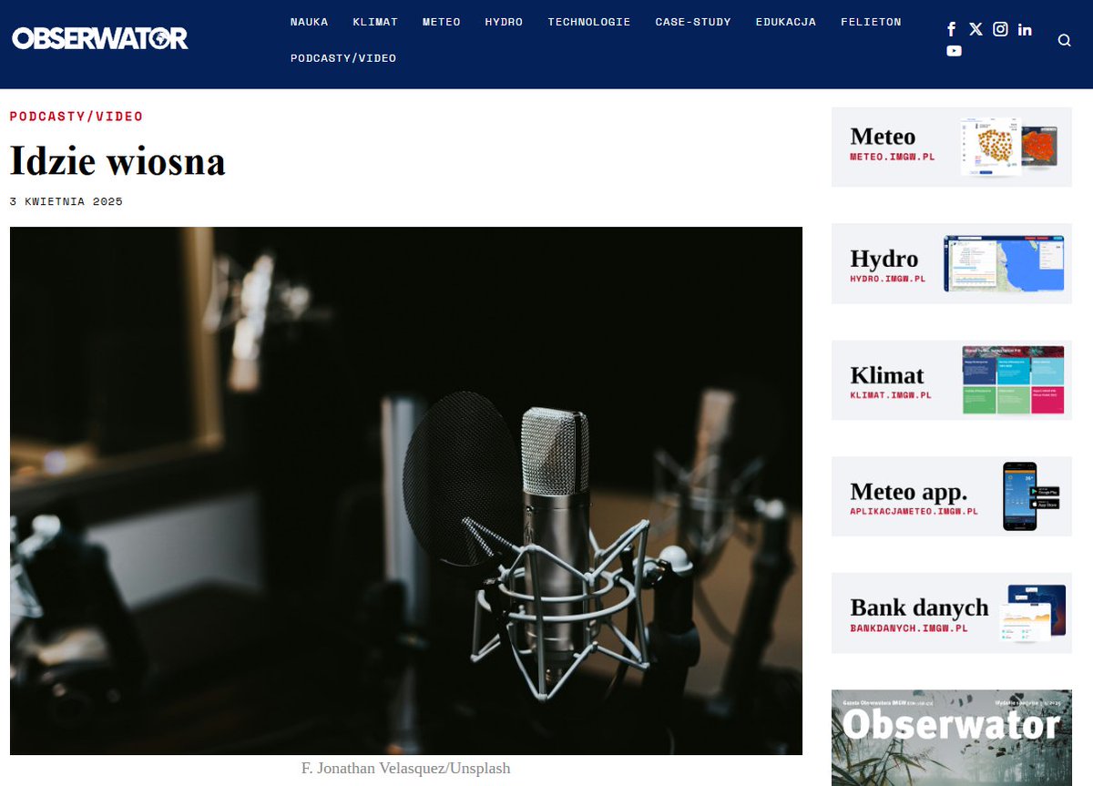 IMGWmeteo's tweet image. 🌦️W odcinku podcasu „Energia do zmiany” dr. Dawid Biernacik z IMGW-PIB opowiadał o tym, jak zmienia się klimat w Polsce, jak wpływa to na gospodarkę i społeczeństwo oraz jak na te zmiany się przygotować. 🎙️Rozmowę prowadziła Julia Cydejko.
➡️obserwator.imgw.pl/2025/04/03/idz…

#Obserwator