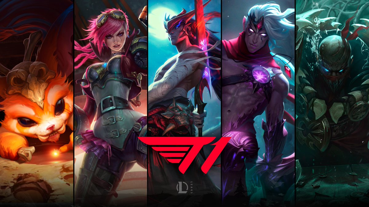 T1's Worlds 2024 Team Skins have been confirmed ‼️

• Top (Zeus): Gnar
• Jungle (Oner): Vi
• Mid (Faker): Prestige Yone
• Bot (Gumayusi): Varus
• Support (Keria): Pyke