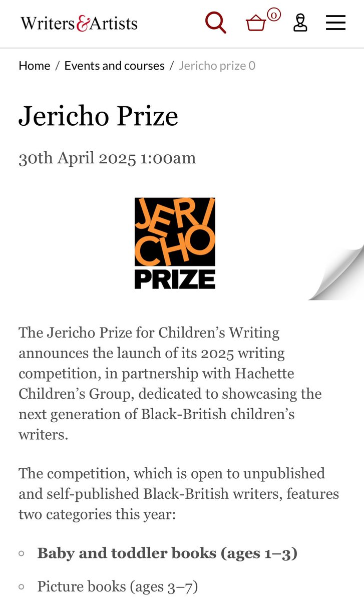 Jericho Prize (@jerichoprize) on Twitter photo Great to see this year’s competition featured by <a href="/Writers_Artists/">Writers & Artists</a>! ✨📚 A reminder that our winners will receive a £1,250 cash prize, Society of Authors membership, and a copy of the Children’s Writers’ & Artists’ Yearbook 2025!
Read more here 👉🏿 lnkfi.re/JP2025 Great to see this year’s competition featured by <a href="/Writers_Artists/">Writers & Artists</a>! ✨📚 A reminder that our winners will receive a £1,250 cash prize, Society of Authors membership, and a copy of the Children’s Writers’ & Artists’ Yearbook 2025!
Read more here 👉🏿 lnkfi.re/JP2025