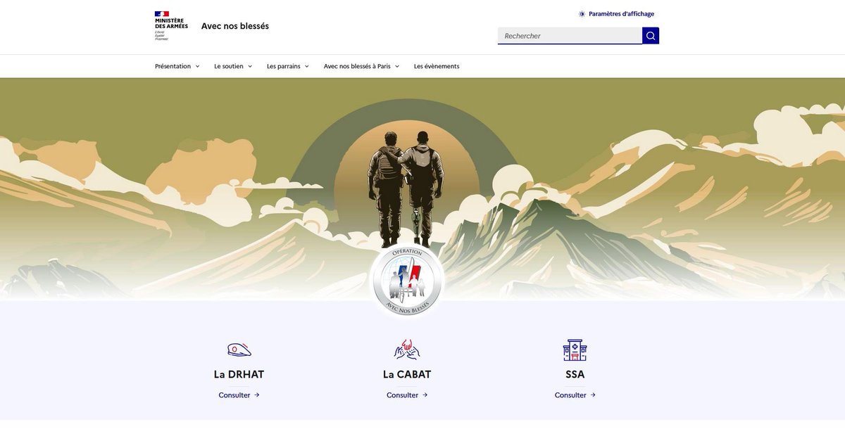 Direction ressources humaines de l'armée de Terre (@drhatofficiel) on Twitter photo 🔍 Pour tout savoir sur l’opération nationale #AvecNosBlessés, direction l’espace dédié sur internet
- Evénements,
- Actualités,
- Partenaires,
Toutes les informations liées à l’opération solidaire de l’<a href="/armeedeterre/">Armée de Terre</a> sont à retrouver ici ➡️ terre.defense.gouv.fr/nos-blesses 🔍 Pour tout savoir sur l’opération nationale #AvecNosBlessés, direction l’espace dédié sur internet
- Evénements,
- Actualités,
- Partenaires,
Toutes les informations liées à l’opération solidaire de l’<a href="/armeedeterre/">Armée de Terre</a> sont à retrouver ici ➡️ terre.defense.gouv.fr/nos-blesses