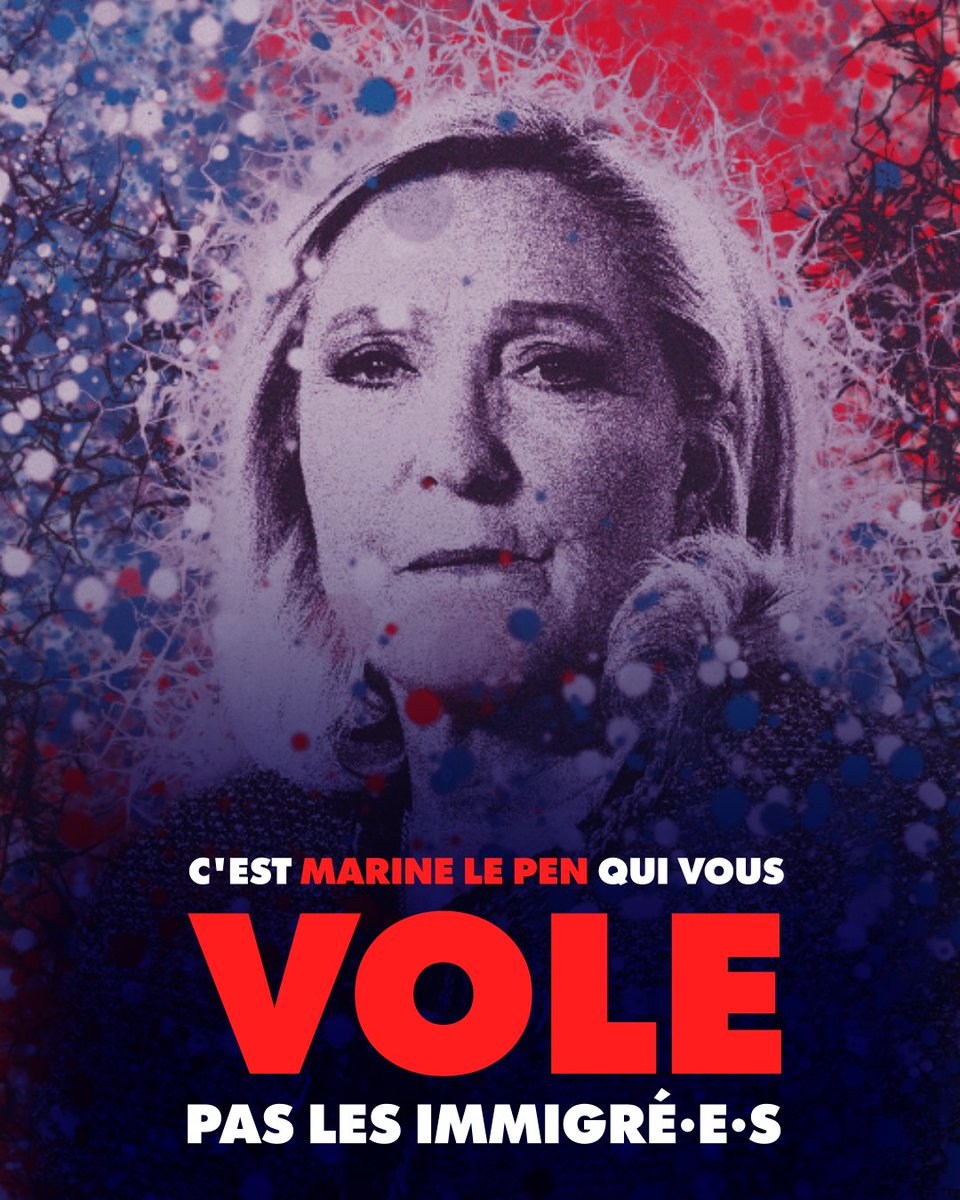 C'est Marine Le Pen qui vous vole, pas les immigré·e·s
#MarineLePen #MarineEnPrison