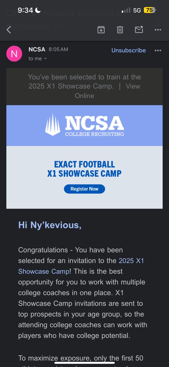 Ny’kevious(NY)Robinson (@nyrobinson50) on Twitter photo Thank you <a href="/ncsa/">NCSA College Recruiting</a> <a href="/NCSA_Football/">NCSA_Football</a> for the invite to the EXACT FOOTBALL X1 SHOWCASE CAMP Thank you <a href="/ncsa/">NCSA College Recruiting</a> <a href="/NCSA_Football/">NCSA_Football</a> for the invite to the EXACT FOOTBALL X1 SHOWCASE CAMP