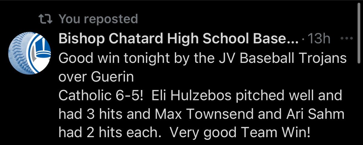 Great way to start off my first 2025 high school baseball game.
Stats:
3/4 with a HR and 2 Singles
4 IP, 2 Strike outs, 1 Hit, 0 Base on balls
<a href="/PrepBaseballIN/">Prep Baseball Indiana</a> <a href="/CanesMidwest/">Canes Midwest</a> <a href="/CTrinkle23/">Cooper Trinkle</a>