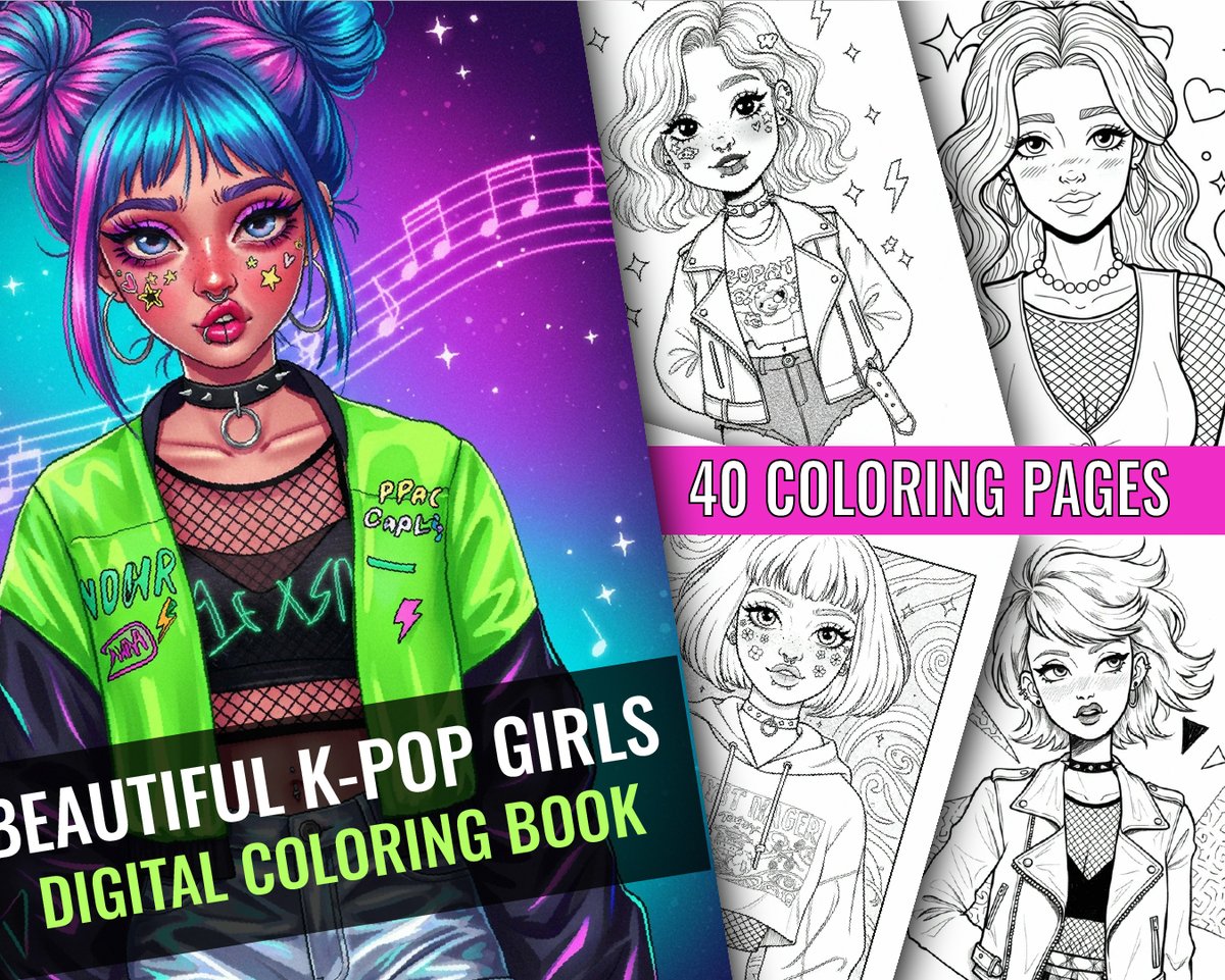 imageaigirls's tweet photo. Free BEAUTIFUL K-POP GIRLS coloring pages, piercing, tattoos, cool girl, fishnet leggings, 40 Page Coloring Pages for Adults, Instant Download on @Gumroad https://t.co/a7LlmrVm3j https://t.co/N0hKP2AojT