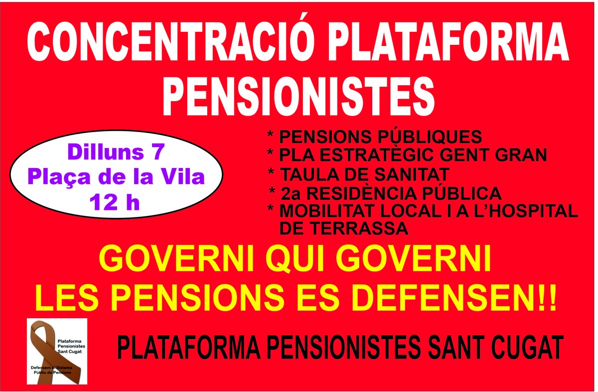 Pròxima concentració pensionista dilluns 7 d'abril.
T'esperem!!