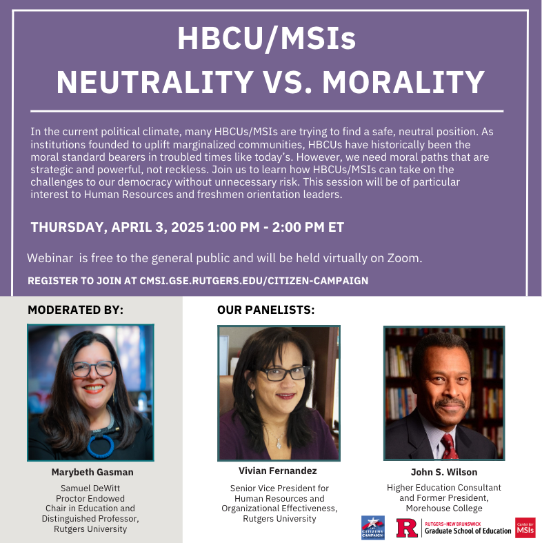 marybethgasman's tweet image. Join us today!! Register here: rutgers.zoom.us/webinar/regist… #HBCUs @RutgersU  @RutgersGSE @RutgersU_News